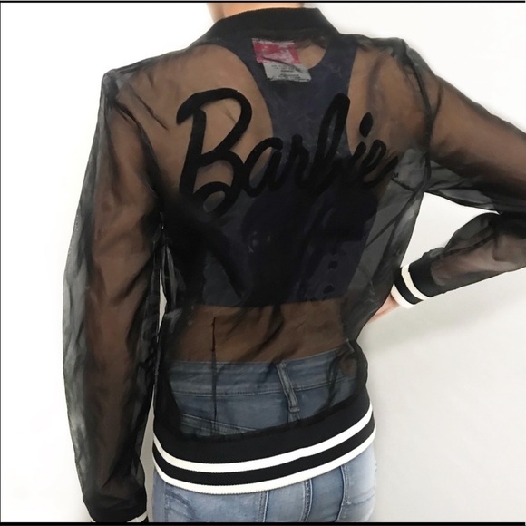 Forever 21 organza Barbie see through bomber jacket black size S - Picture 6 of 8